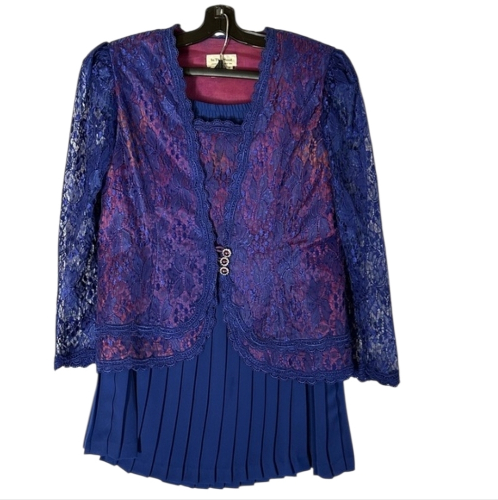 In The Mood Vintage Royal Blue Skirt Suit Size 16